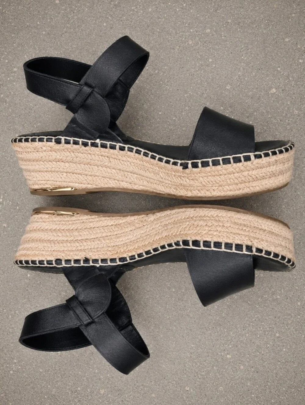 Franco Sarto Black Leather Espadrille Platform Wedge Sandals Size 9M